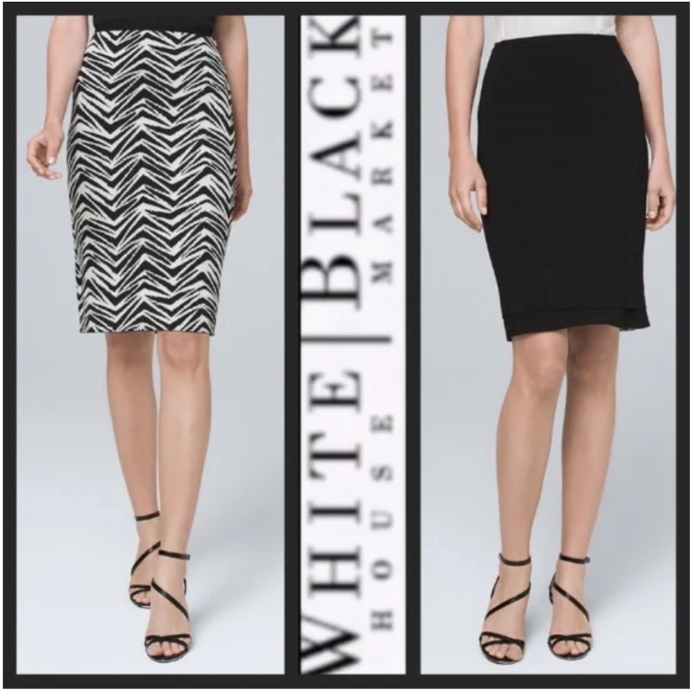 WHBM Reversible Black White Zebra Solid Midi Skirt L Large EUC $99 KL